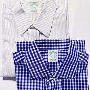 Two (2) Brooks Brothers Milano Slim Fit Dress Shirts 15.5 x 32 100% Cotton